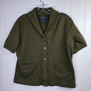 Chaps Cardigan Sweater Womens Large Green Pockets Cotton Casual Office Preppy